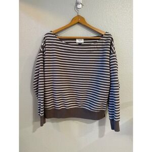 American Eagle Striped Sweatshirt Womens Medium Brown White Boat Neck Excellent